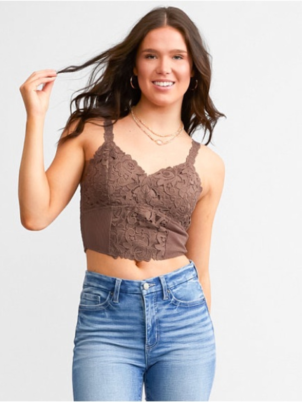 BKEssentials Floral Lace Full Coverage Bralette Deep Taupe Lined V-Neck Large